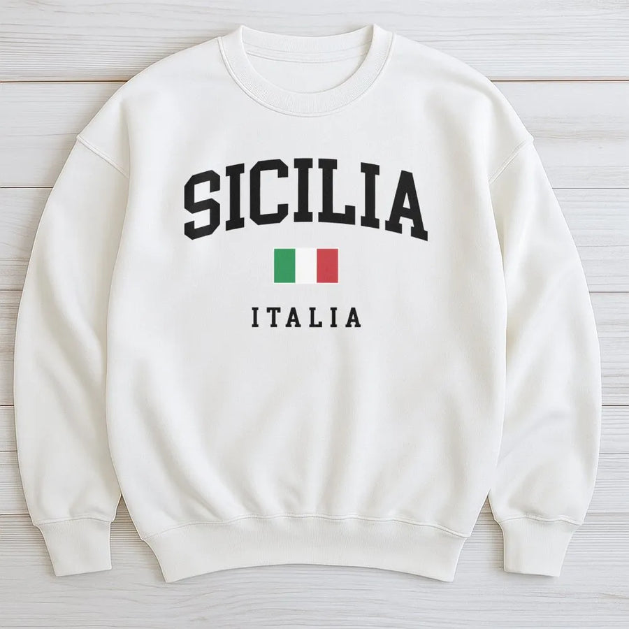 Sicilia Sweatshirt | Italy Flag Graphic Apparel | Soft Cotton Blend Unisex Pullover | Premium Italian Heritage Gift For Travel Lovers