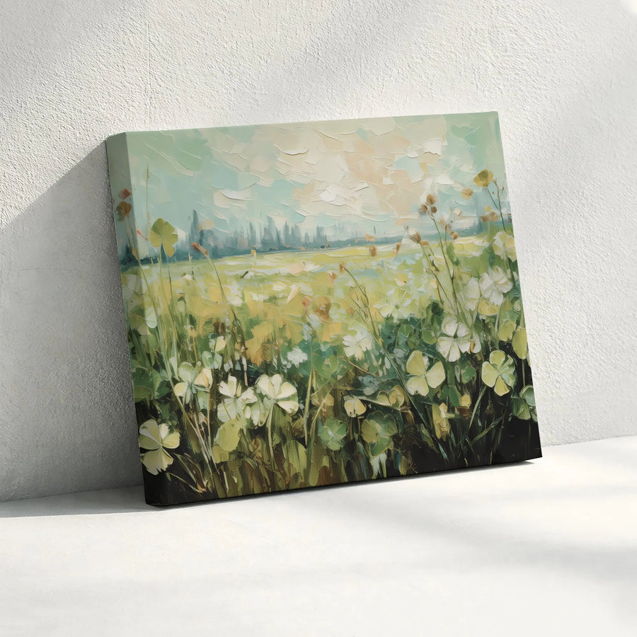 Impressionist Field Canvas Print | Abstract Clover Meadow Landscape | Gallery-Wrapped Premium Quality | Nature Wall Art For Living Room Decor
