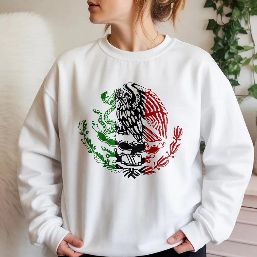 Mexico Eagle Sweatshirt | Mexican Flag Emblem Graphic Print | Cotton Blend Crewneck | Heritage Pride Gift for Men and Women