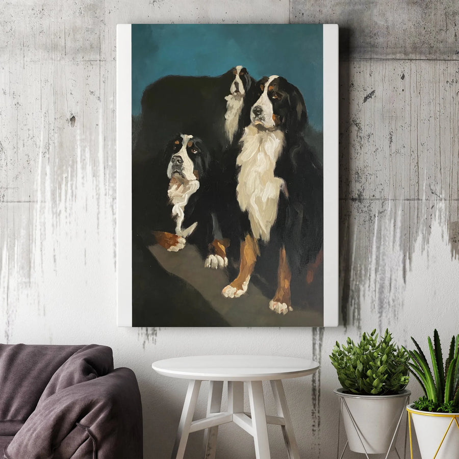 Bernese Mountain Dog Canvas Art | Classic Trio Dog Portrait | Premium Gallery Wrapped Canvas | Collector's Gift for Berner Owner