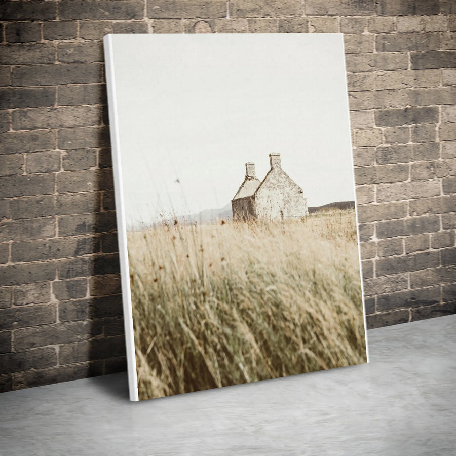 Rustic Cottage Vertical Canvas | Moody Countryside Landscape Photography | Premium Gallery Wrapped 1.25" Thick Print | Modern Farmhouse Home Decor Gift