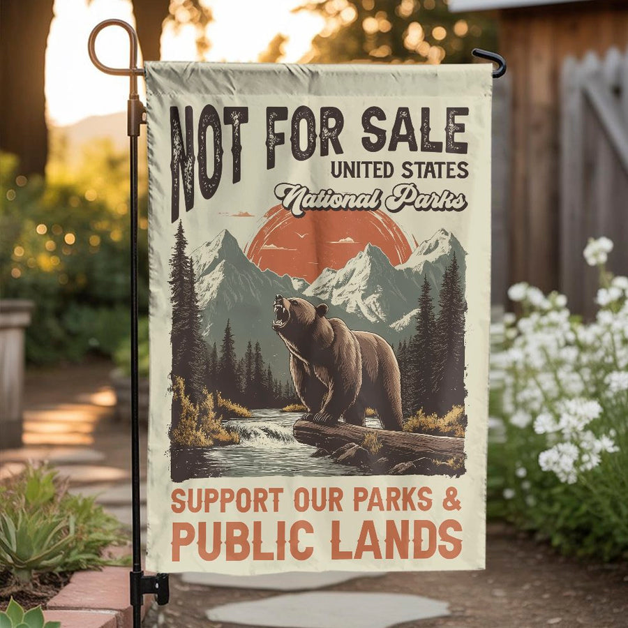 National Parks Garden Flag | Vintage Bear Wildlife Design | Durable Polyester Fabric | Support Public Lands Gift for Nature Lovers