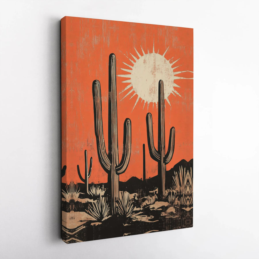 Desert Saguaro Cactus Canvas Wall Art | Mid Century Modern Boho Decor | Gallery Wrapped Premium Print | Southwestern Desert Landscape Gift for Home
