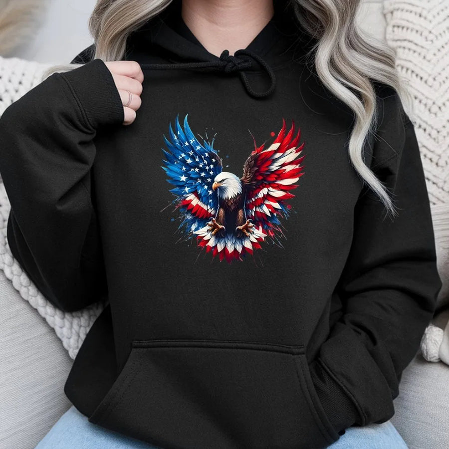 Patriotic Eagle Hoodie | American Flag Graphic Pullover | Soft Cotton Blend | Vintage USA Gift for Men & Women