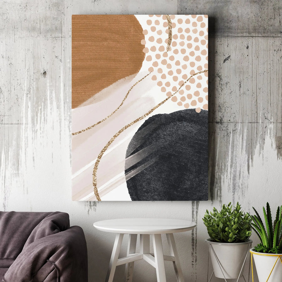 Abstract Canvas Wall Art | Modern Boho Geometric Print with Gold Glitter Effect | Premium Gallery Wrapped Canvas | Living Room & Office Decor Gift