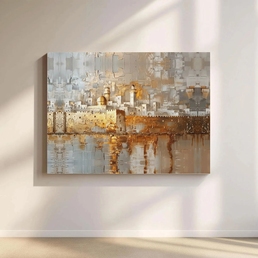 Jerusalem Old City Canvas Print | Abstract Textured Palette Knife Art | Premium Fade-Resistant Wall Decor | Religious Home Office Gift