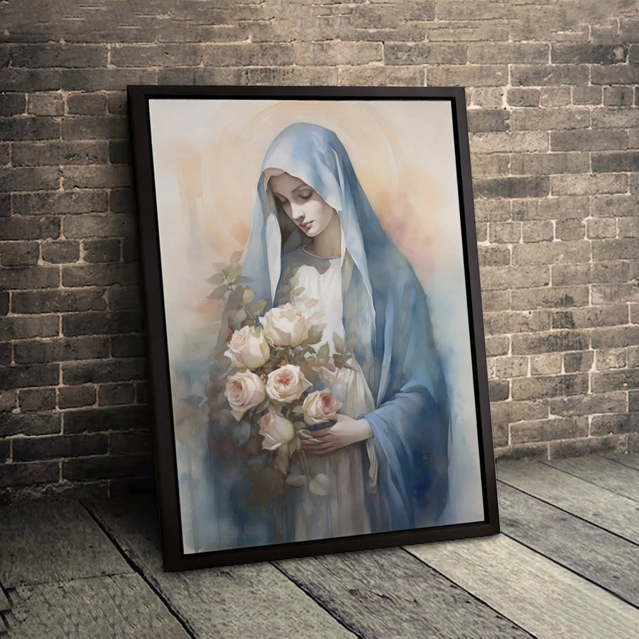 Virgin Mary Wall Art | Watercolor Religious Canvas Print | Premium Gallery Wrapped Decor | Christian Home Gift for Mother