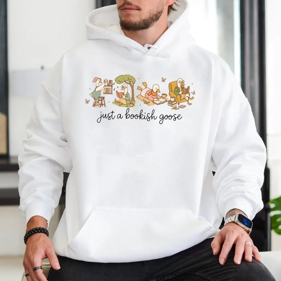 Bookish Goose Hoodie | Cute Reading Aesthetic Illustration | Soft Cotton-Blend Pullover | Perfect Librarian Gift for Readers & Book Lovers