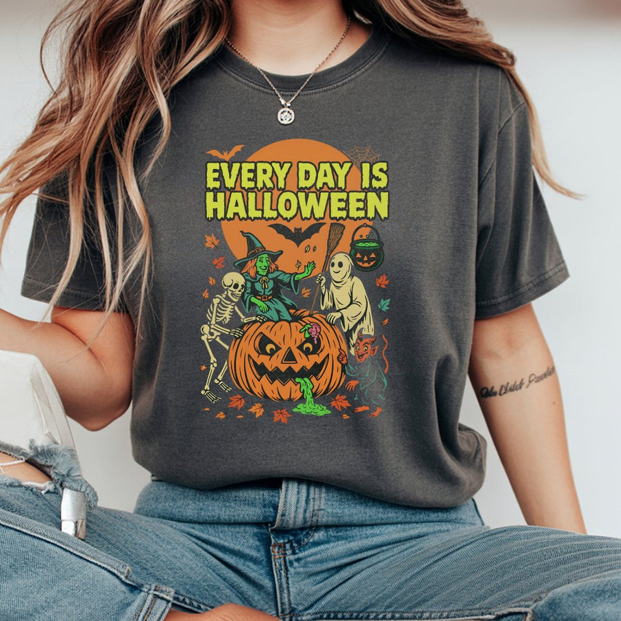 Every Day Is Halloween T-Shirt | Retro Spooky Pumpkin & Witch Graphic | 100% Cotton Premium Tee | Unique Halloween Gift For Horror Fans