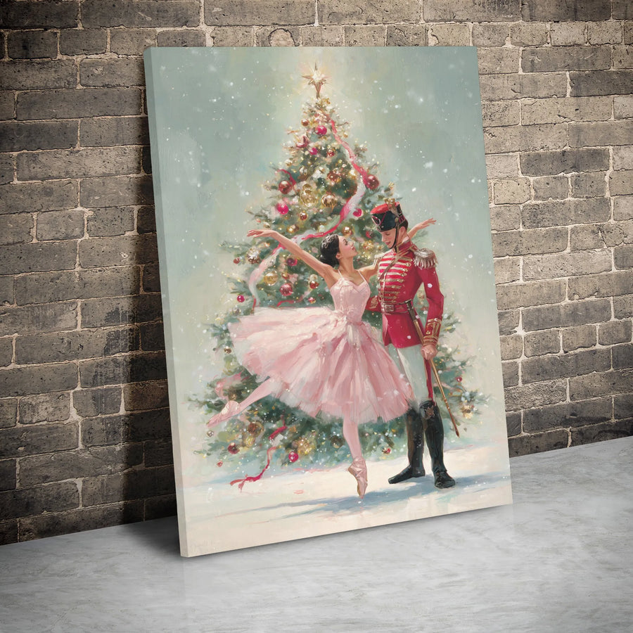 Nutcracker And Ballerina Christmas Canvas Art | Festive Ballet Decor | Premium Gallery Wrap | Holiday Gift For Dance Lovers