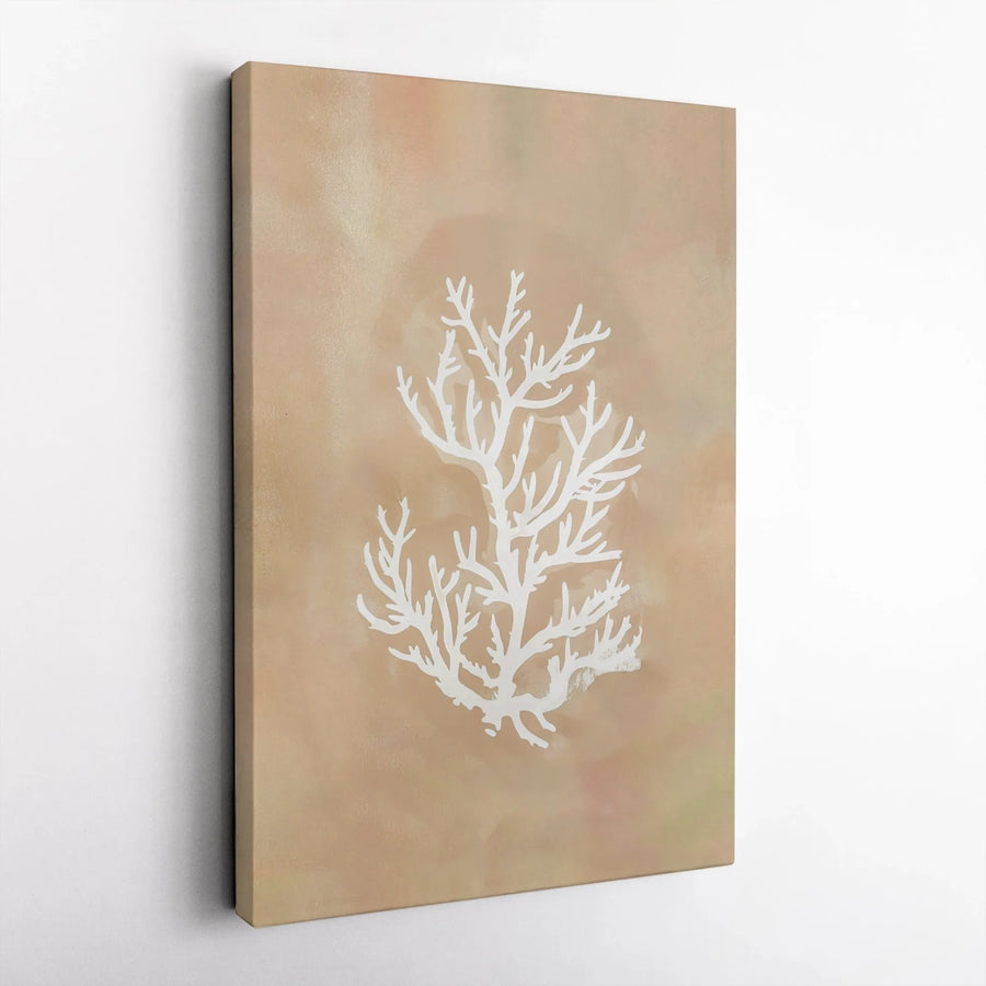 White Coral Canvas Wall Art | Minimalist Beige Watercolor Print | Premium Gallery Wrapped Decor | Coastal Living Room Statement Piece
