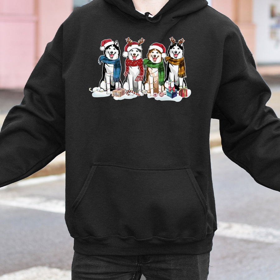 Husky Christmas Hoodie | Cute Reindeer Dogs Graphic Sweatshirt | Premium Cotton Blend | Holiday Gift for Dog Lovers and Siberian Husky Owners