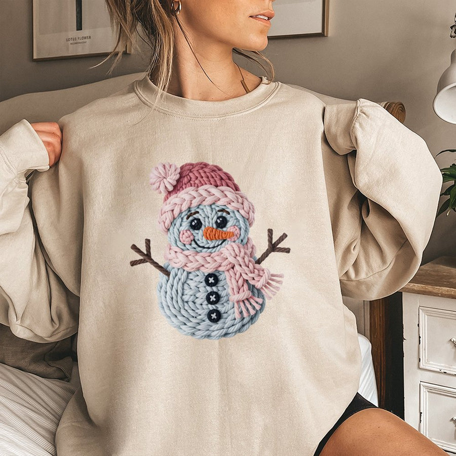 Snowman Sweatshirt | Cute Yarn Knit Texture Graphic | Premium Cotton Blend | Christmas Holiday Gift for Adults