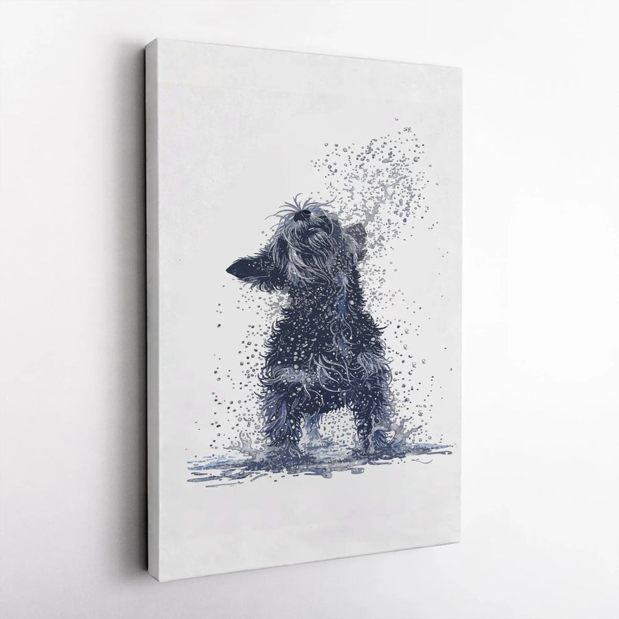 Shaking Dog Vertical Canvas | Scottish Terrier Watercolor Art Print | Premium 1.25" Thick Gallery Wrap | Unique Gift for Dog Lover, Modern Pet Decor
