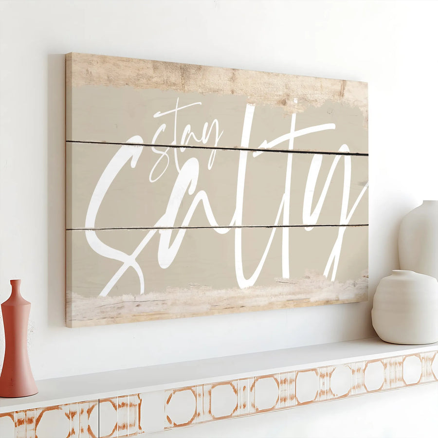Stay Salty Canvas Wall Art | Coastal Typography Decor | Premium Gallery Wrap Print | Beach House Aesthetic Home Decor Gift