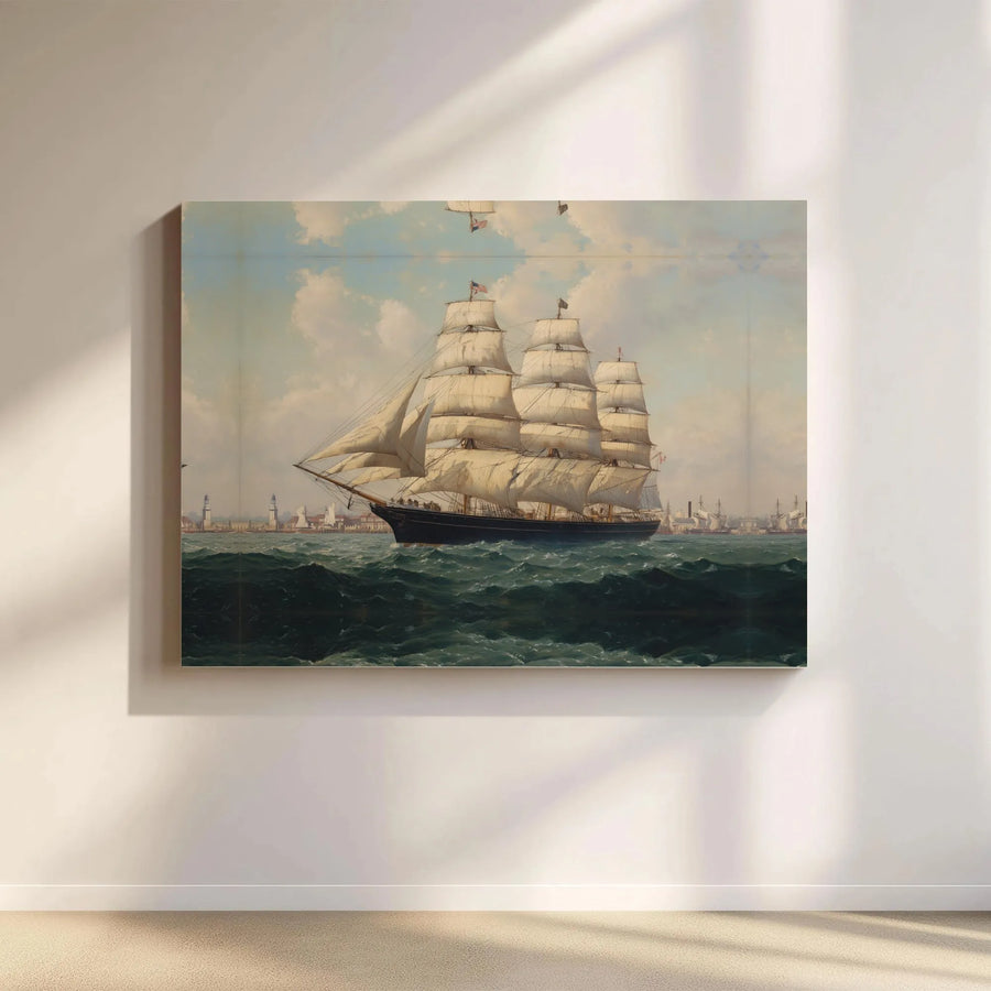 Vintage Tall Ship Canvas Wall Art | Historic American Sailing Ship Painting | Premium Gallery Wrapped Canvas | Nautical Home Decor Gift for Sailor