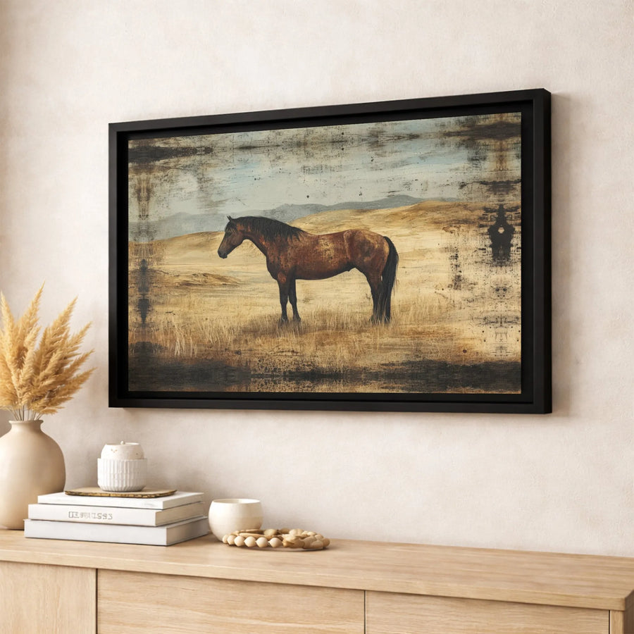 Western Horse Canvas Wall Art | Rustic Farmhouse Landscape Print | Premium 1.25-Inch Gallery Wrap | Equestrian Gift for Home Decor