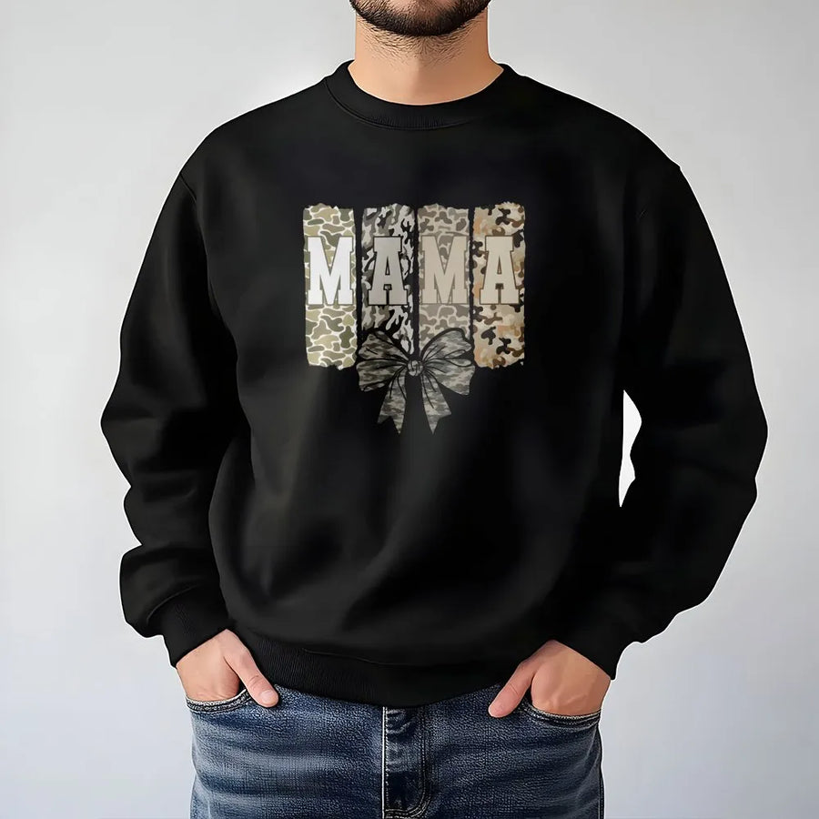 Mama Camo Sweatshirt | Trendy Camouflage Bow Design | Premium Cotton-Poly Blend | Stylish Mother's Day 2026 Gift for Mom