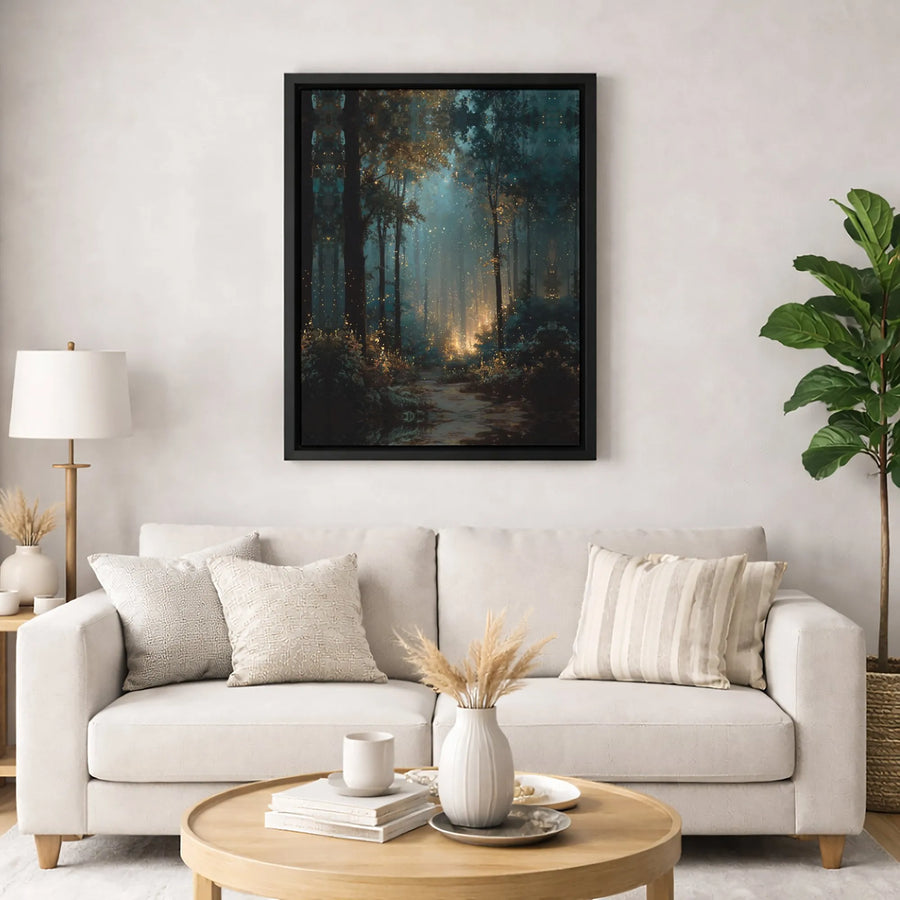 Enchanted Forest Canvas Wall Art | Magical Glowing Fireflies Landscape | Premium 1.25-Inch Gallery Wrap | Whimsical Nature Home Decor Gift