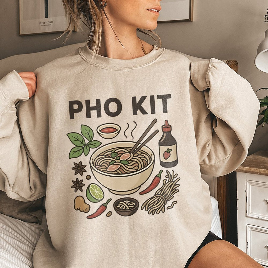 Pho Kit Sweatshirt | Vietnamese Noodle Soup Graphic | Premium Cotton Blend | Foodie Chef Gift for Men and Women
