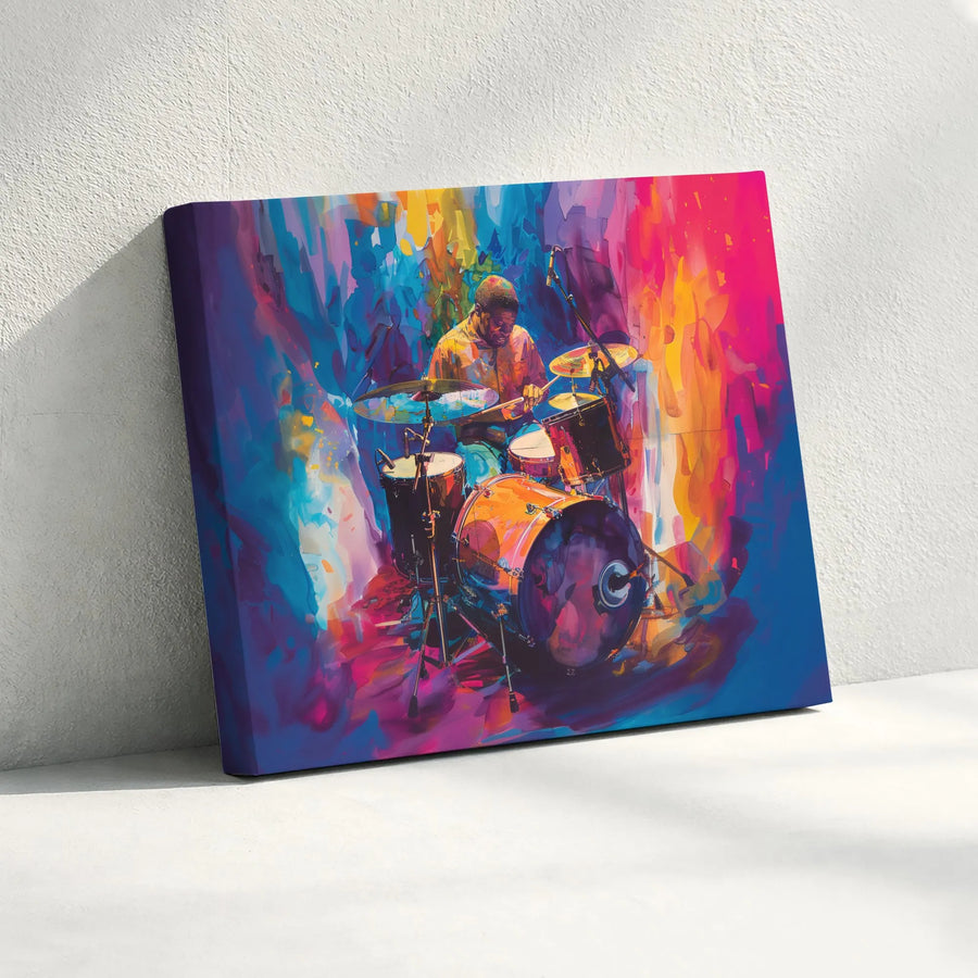 Abstract Drummer Canvas Wall Art | Vibrant Jazz Musician Painting | Premium Gallery Wrapped Canvas | Gift for Music Lover & Studio Decor
