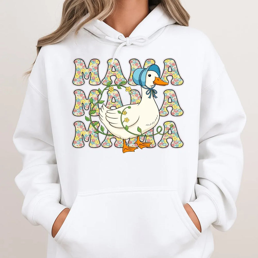 Mama Goose Hoodie | Floral Retro Typography Design | Premium Cotton-Blend Sweatshirt | Cute Mother's Day 2026 Gift For Mom