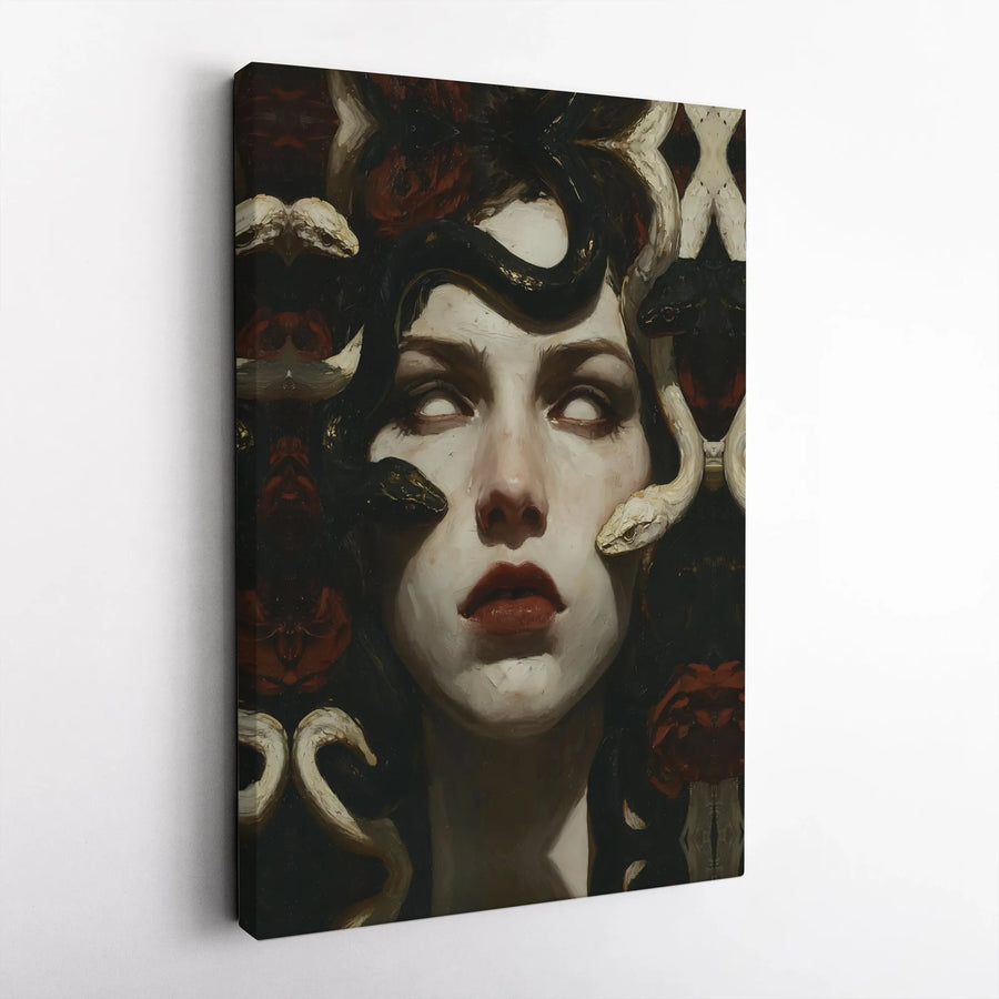 Medusa Wall Art Canvas | Gothic Horror Snake Queen Portrait | Premium Fade-Resistant Decor | Dark Aesthetic Home Gift for Her