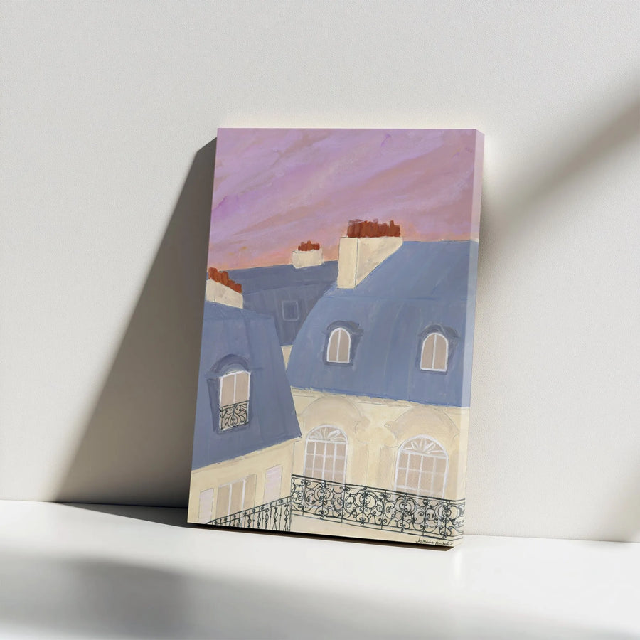 Parisian Sunset Vertical Canvas | Impressionist Rooftops Painting | Premium 1.25" Gallery Wrap | Housewarming Gift for France Lovers