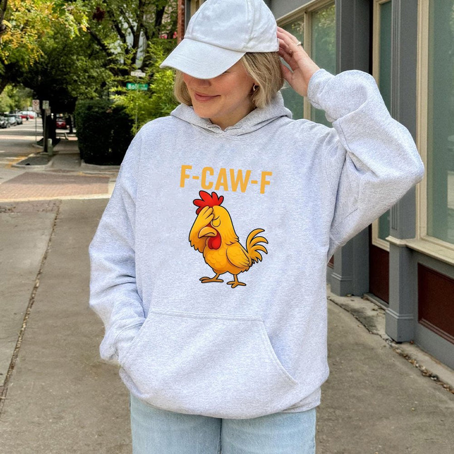 Funny Chicken Hoodie | F-Caw-F Facepalm Rooster Meme Design | Premium Cotton Blend Unisex Sweatshirt | Sarcastic Animal Lover Gift for Her/Him