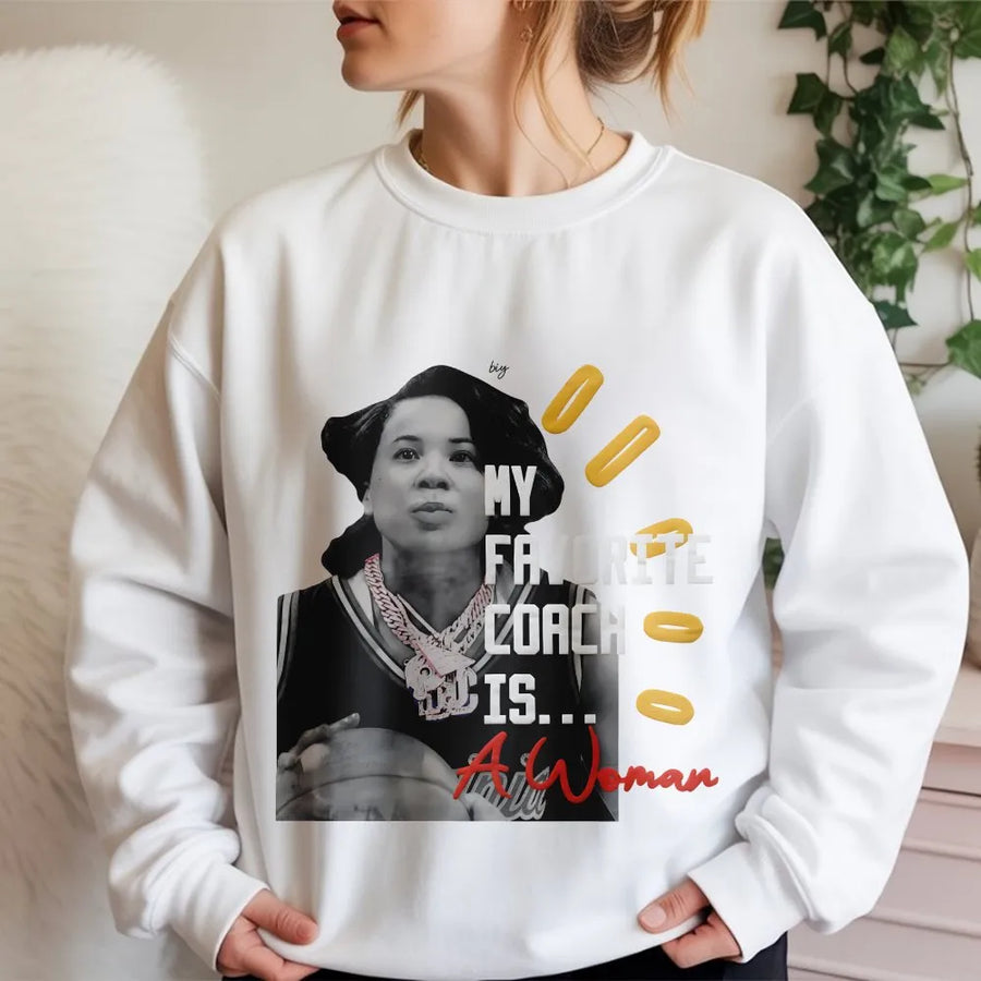 My Favorite Coach Is A Woman Sweatshirt | Basketball Female Coach Graphic Print | Premium Cotton Blend Crewneck | Empowering Gift for Her