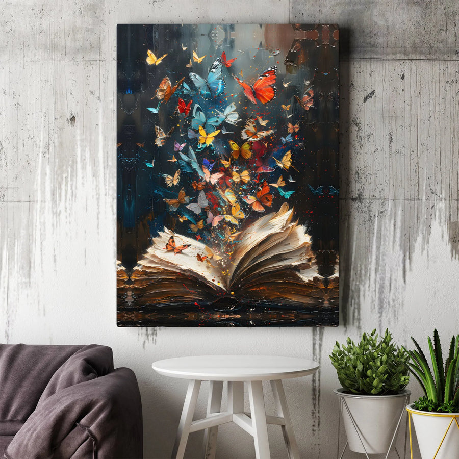 Butterfly Book Canvas Wall Art | Whimsical Library Aesthetic Decor | Premium Fade-Resistant Print | Magical Literature Gift for Readers