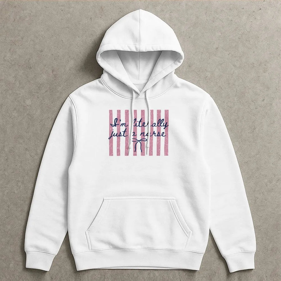 Coquette Nurse Hoodie | Preppy Bow 'Literally Just a Nurse' Graphic | Plush Cotton-Blend Sweatshirt | Gift for Nurse Appreciation Week