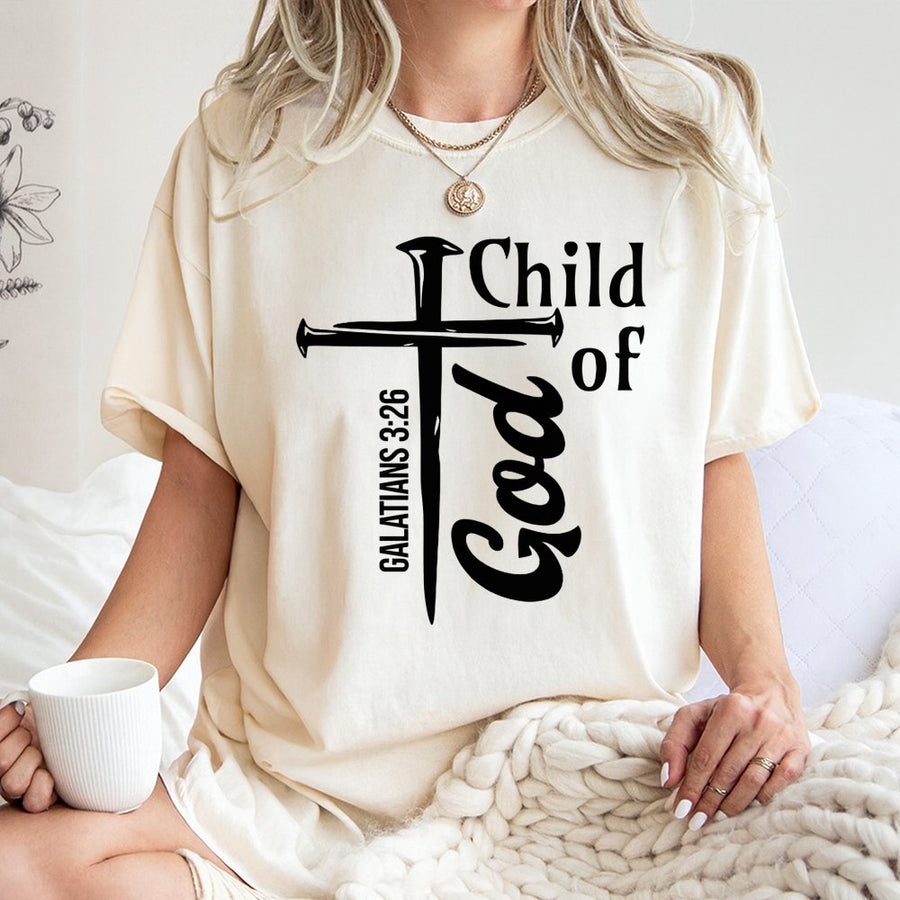 Child of God T-Shirt | Galatians 3:26 Bible Verse Cross Design | 100% Cotton Christian Apparel | Religious Gift for Men and Women