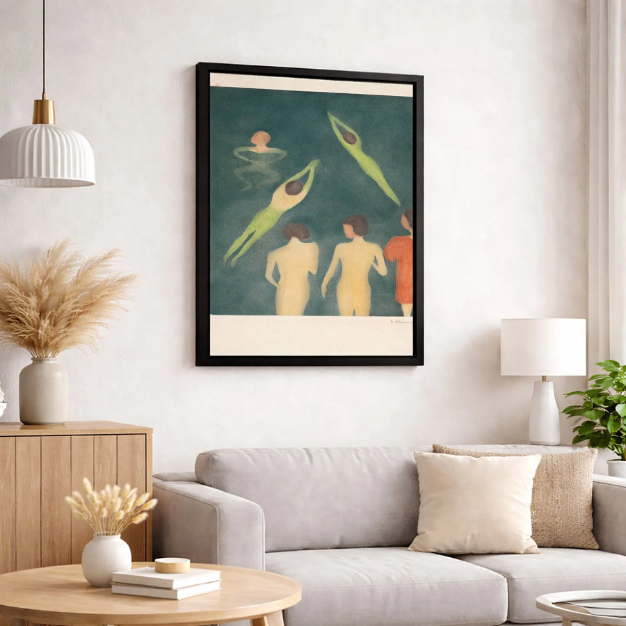 Bathers by E. Illum Canvas Art | Vintage Swimming Print | Premium Gallery Wrap Wall Decor | Mid-Century Modern Minimalist Home Office Gift