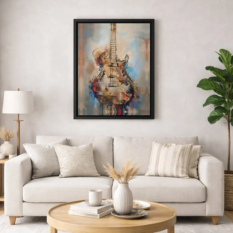 Abstract Electric Guitar Canvas Wall Art | Modern Music Instrument Sketch Print | Gallery-Quality 1.25 Inch Profile | Gift for Musicians and Music Lovers
