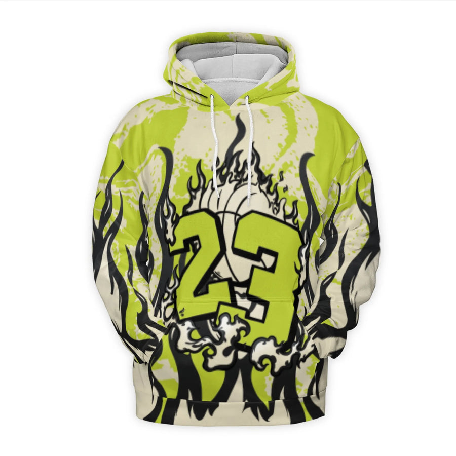 Number 23 Basketball Hoodie | Black Flame Graphic Sportswear | Premium Polyester Brushed Fleece | Unisex Urban Streetwear Gift