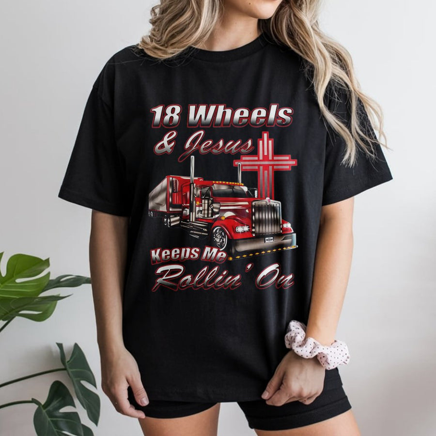 18 Wheels and Jesus T-Shirt | Semi Truck Driver Graphic Tee | Premium Cotton Comfort | Religious Trucker Gift for Men and Women