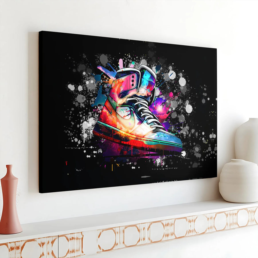 Sneaker Wall Art Canvas | Colorful Graffiti High-Top Design | Premium 1.25-Inch Gallery Wrap | Urban Decor Gift for Sneakerheads
