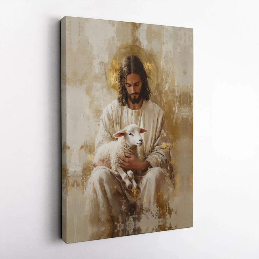 Jesus With Lamb Wall Art | Christian Religious Portrait | Premium 1.25" Gallery Wrap Canvas | Meaningful Faith Gift For Home Decor