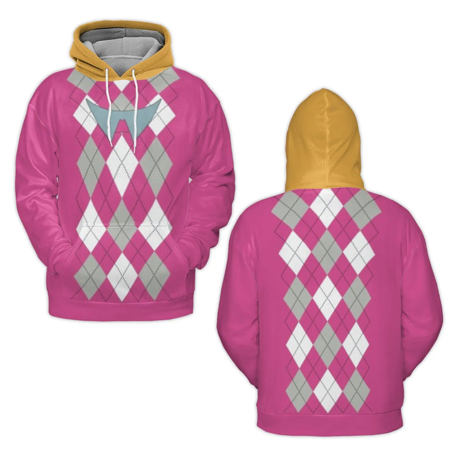 Pink Argyle 3D Hoodie | Gaming Inspired Character Cosplay Sweater | Soft Polyester Brushed Fleece | Unique Gift for Gamers and Fans