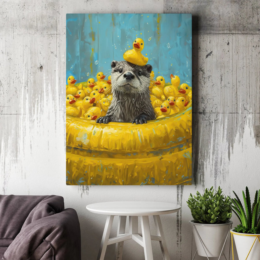 Cute Otter Wall Art | Whimsical Otter With Rubber Ducks Print | Gallery Wrapped Premium Canvas | Kids Room Decor & Animal Lover Gift