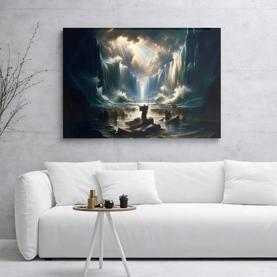 Moses Parting The Red Sea Wall Art | Biblical Miracle Religious Canvas | Premium 1.25 Inch Gallery Wrap | Christian Home Office Decor Gift