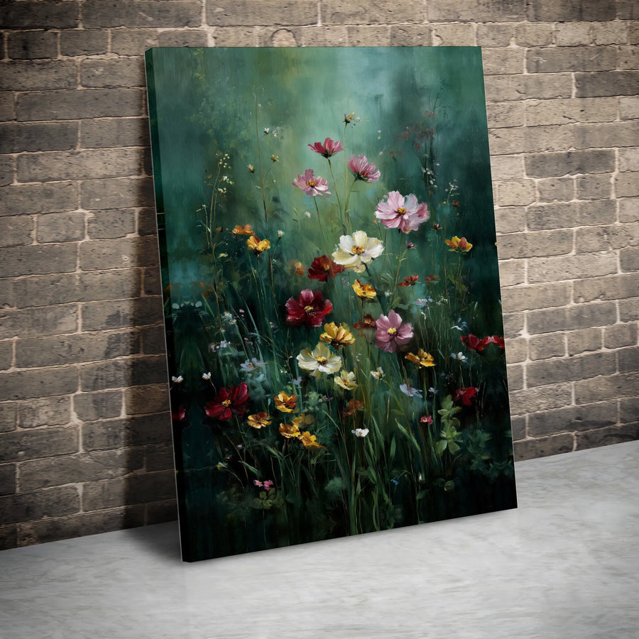 Wildflower Meadow Canvas Wall Art | Moody Floral Oil Painting Print | Premium Gallery-Wrapped Decor | Botanical Nature Gift for Home Interior