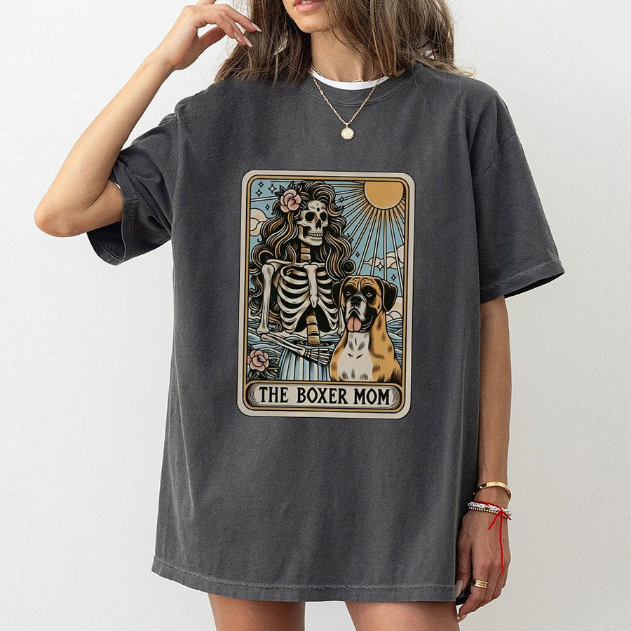 Boxer Mom T-Shirt | Tarot Card Aesthetic Dog Graphic | 100% Cotton Premium Tee | Unique Gift for Dog Lovers and Pet Owners