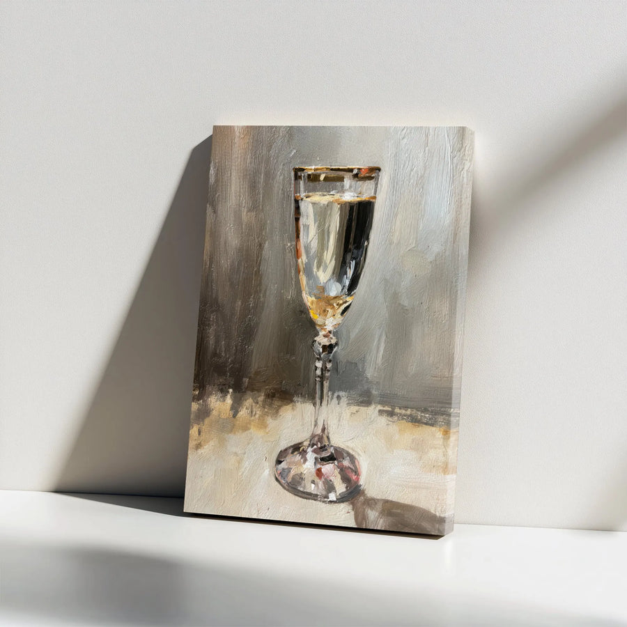 Champagne Flute Canvas Wall Art | Modern Still Life Painting Print | Premium Thick Gallery Canvas | Dining Room & Bar Cart Decor Gift