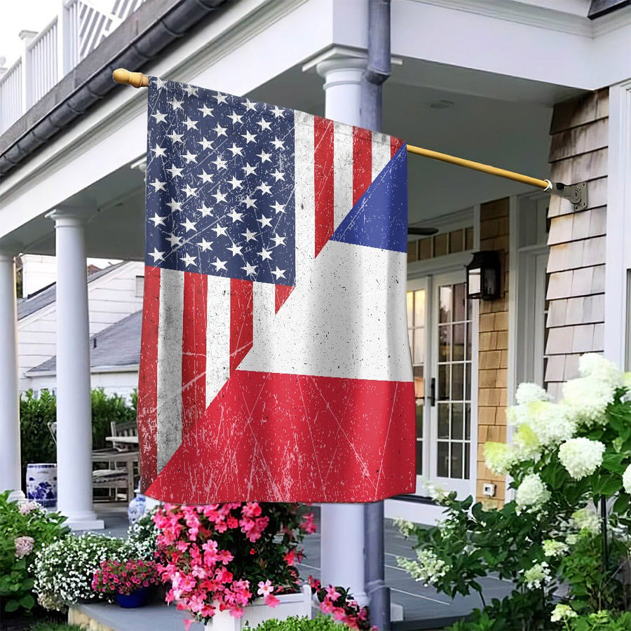 American Czech Garden Flag | Distressed Split National Banner Design | Durable Weather-Resistant Polyester | Patriotic Gift for Heritage Enthusiasts