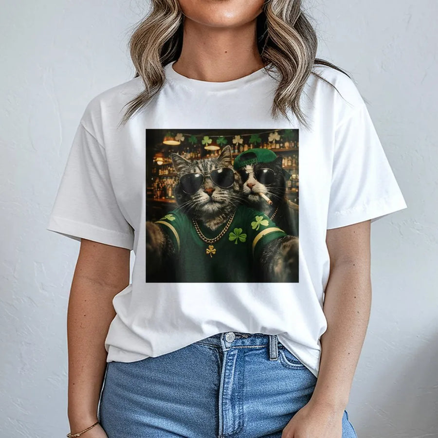 St. Patrick's Day Cat T-Shirt | Funny Irish Party Graphic Tee | 100% Cotton Premium Crewneck | Unique Gift for Cat Lovers & Men Women