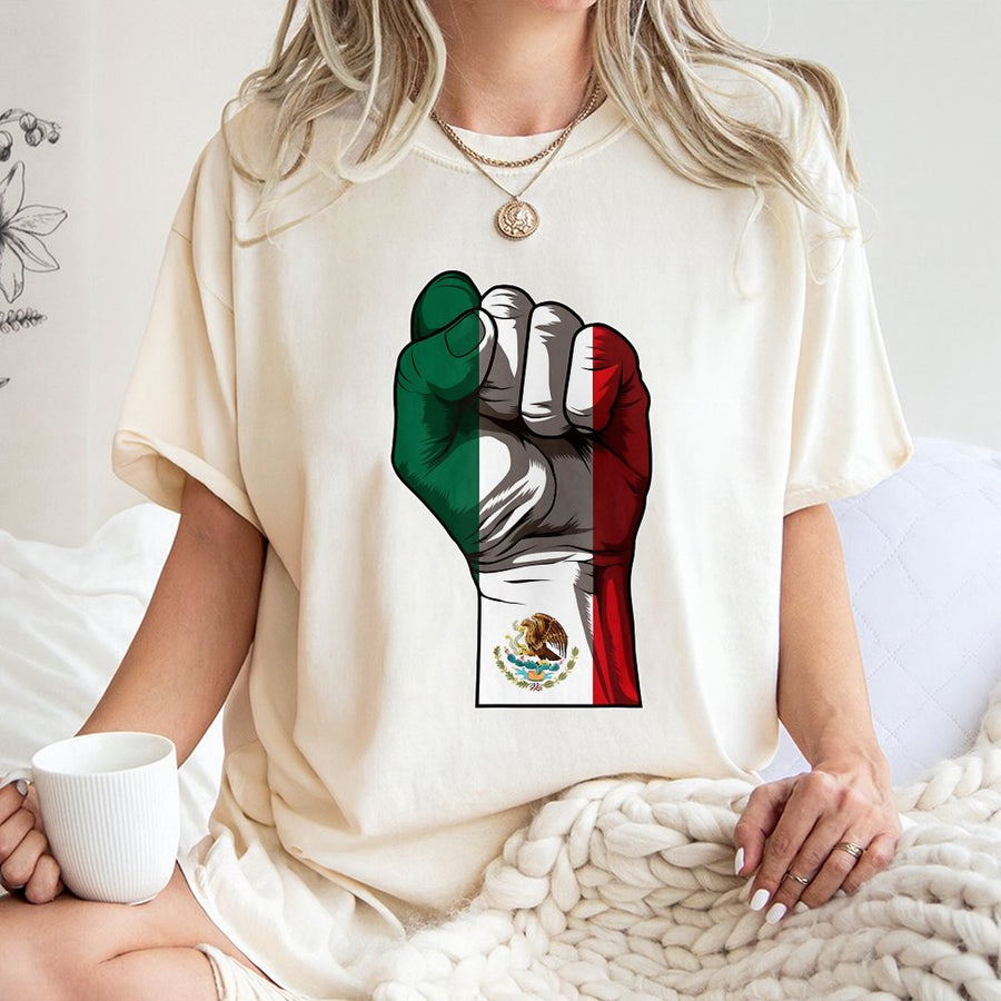 Mexican Pride Fist T-Shirt | Patriotic Mexico Flag Graphic | 100% Soft Cotton Premium Quality | Chicano Cultura Streetwear for Men and Women