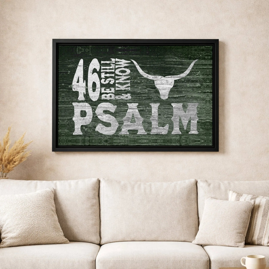 Psalm 46:10 Be Still And Know Canvas Wall Art | Rustic Longhorn Skull Design | 1.25-Inch Premium Gallery Wrap | Christian Home Decor Gift