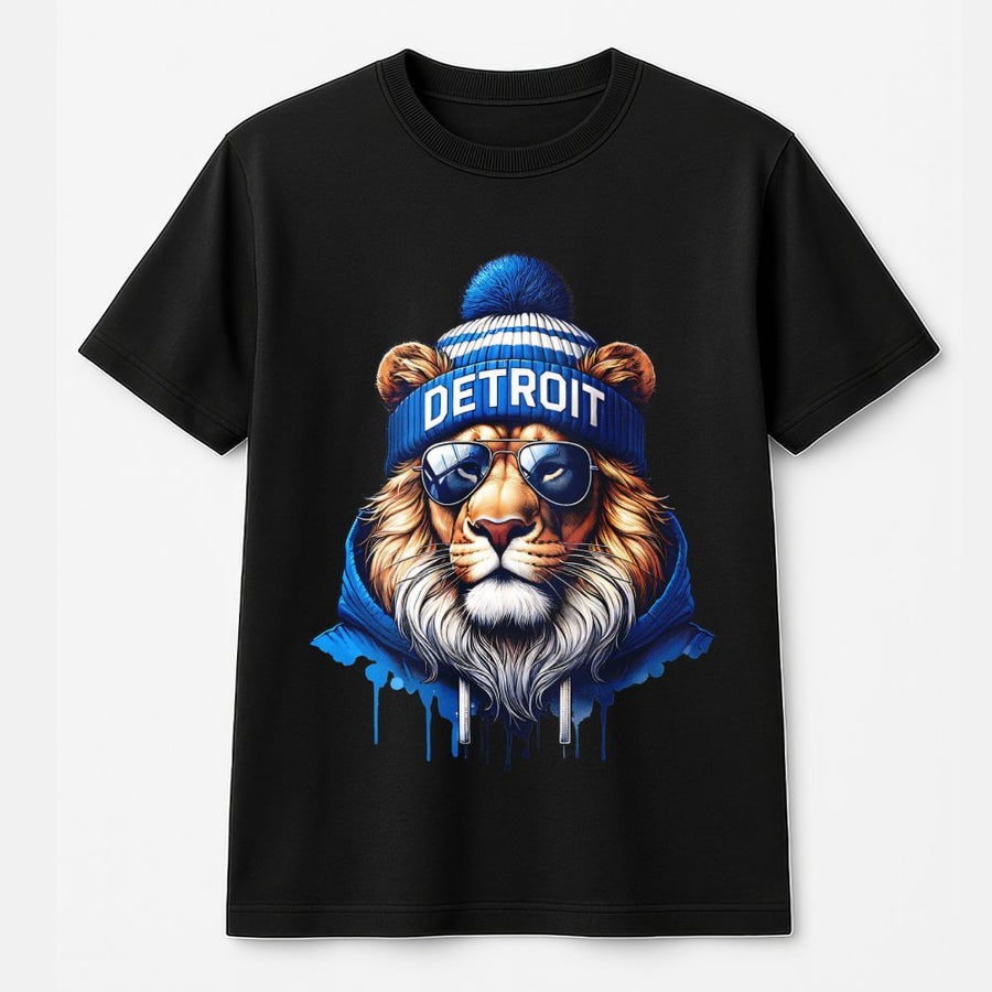 Detroit Lion Wearing Beanie And Sunglasses T-Shirt